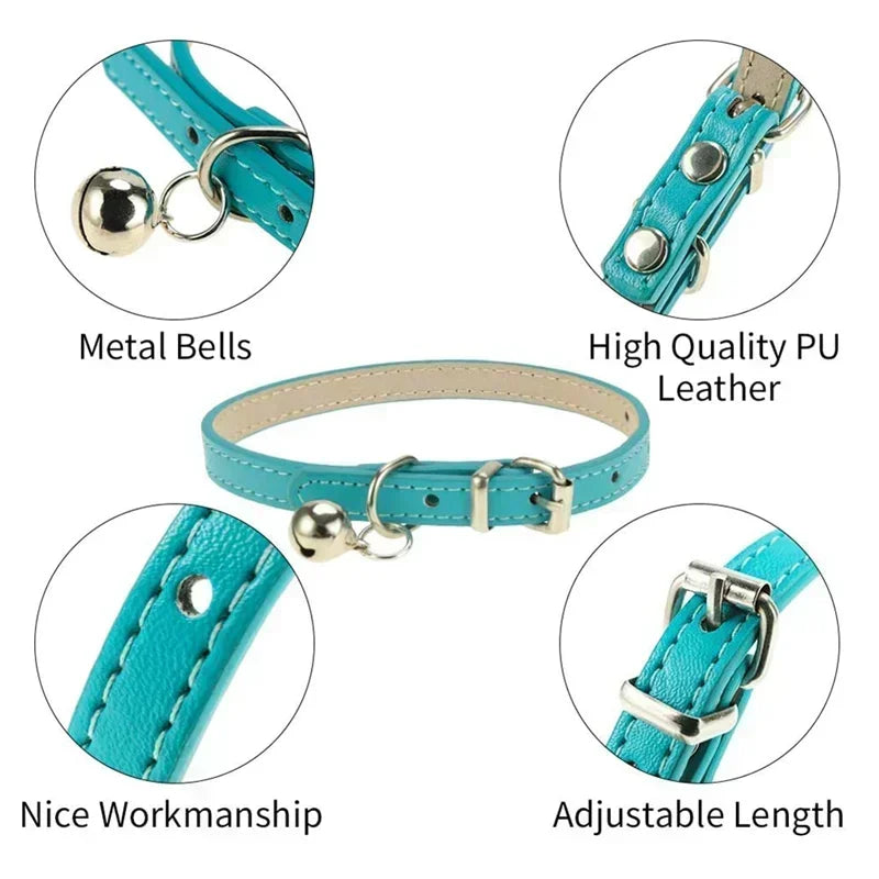 Adjustable Cat Collar Soft Genuine Leather Pet Collars for Cats Kitten Puppy Small Dogs Pet Accessories Cat Collar with Bell