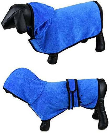 Microfiber Dog Bathrobe, Quick Drying Pet Bath Robe, Pets Super Absorbent Towel for Dogs and Cats, Machine Washable-Blue