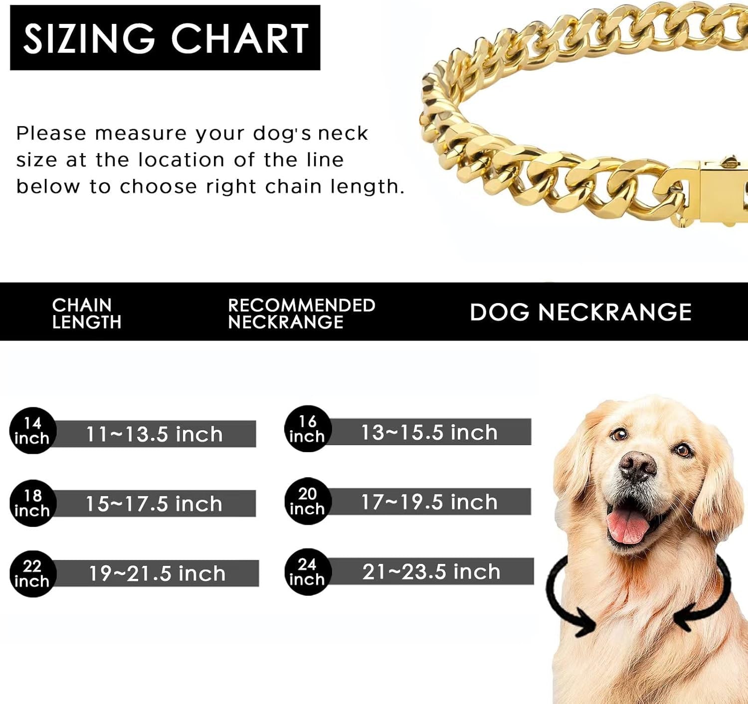 Gold Chain Dog Collar Personalized Letter Dog Necklace with Bling Zircons Metal Cuban Link for Medium and Large Dogs Pets Heavy Duty Chew Proof Letter 16IN&20IN&22IN