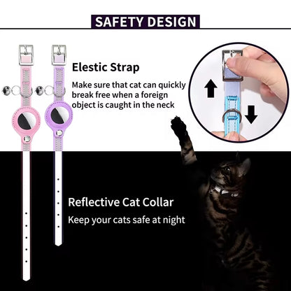 For Air Tag Cat Collar, Cat Collar with Bells, Reflective GPS Cat Collar, Cat Tracker Collar Adjustable Cat Collar