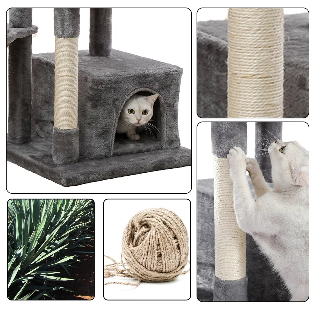 Cat Tree for Indoor Cats, 45Inches Multi-Level Cat Tower with Sisal Covered Scratching Posts, Spacious Condo, Cozy Hammock and Plush Top Perch