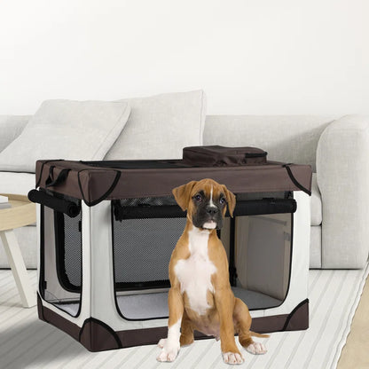 Folding Soft Dog Crate, 4-Door Portable Travel Dog Crate with Scratch-Resistant Mesh Windows for Indoor and Outdoor Use