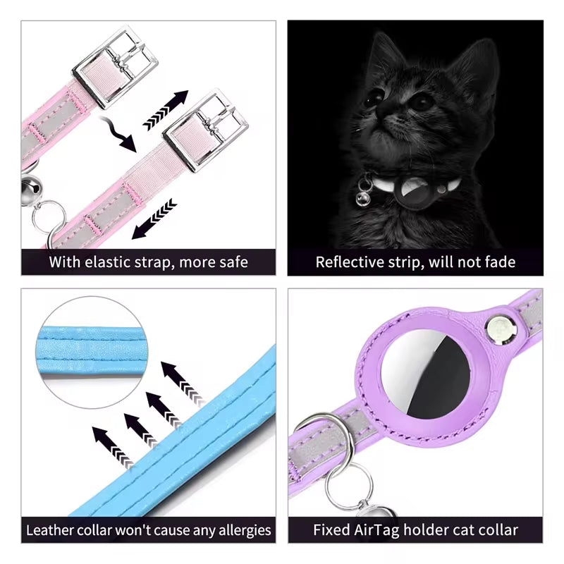 For Air Tag Cat Collar, Cat Collar with Bells, Reflective GPS Cat Collar, Cat Tracker Collar Adjustable Cat Collar